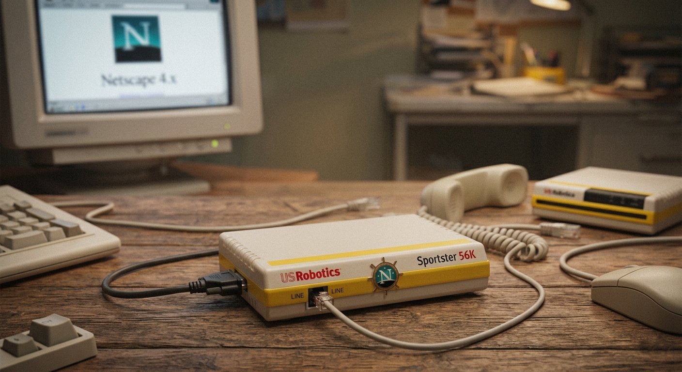 Modem US Robotics e linha telefônica